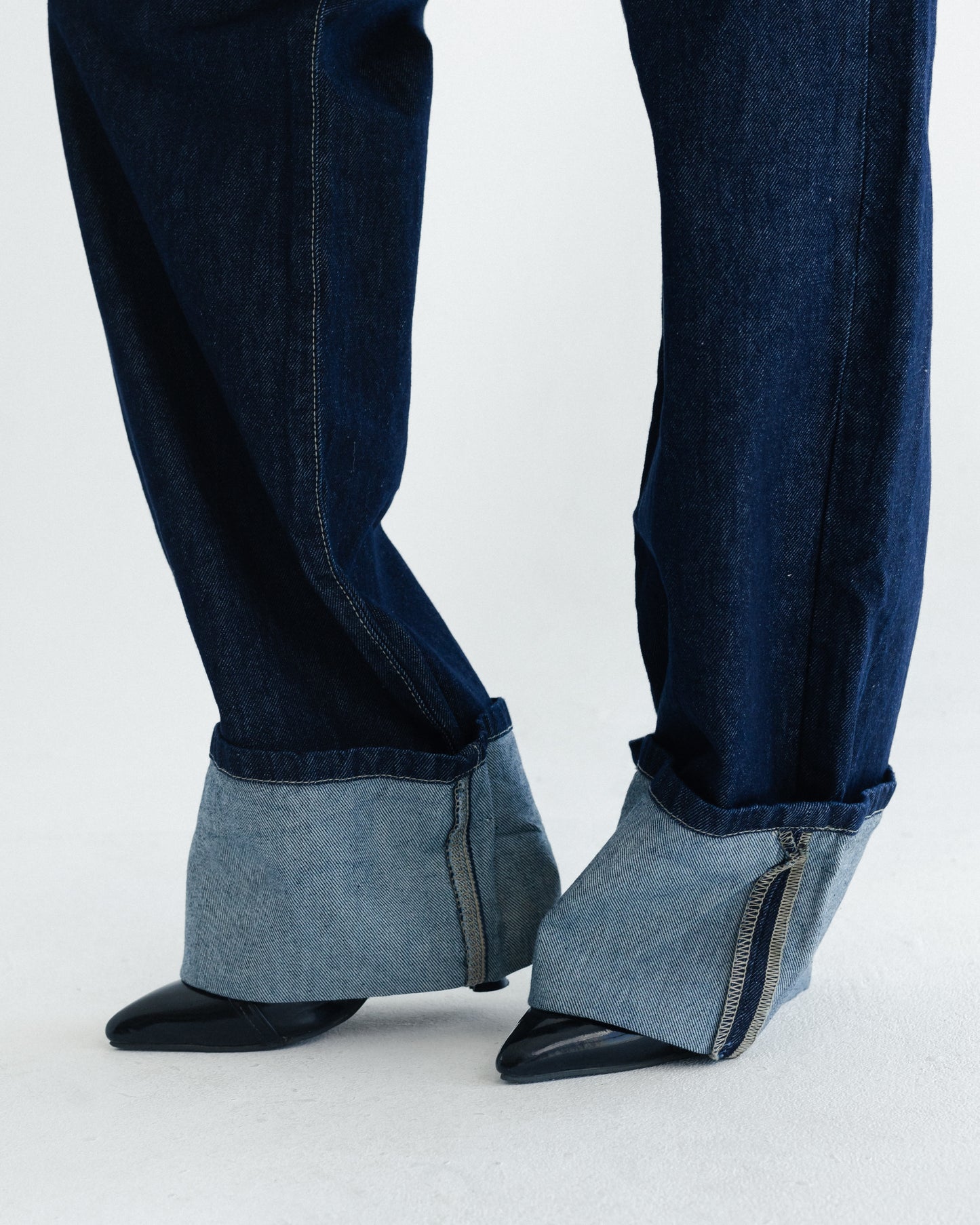 Cuffed Wide-Leg Jeans