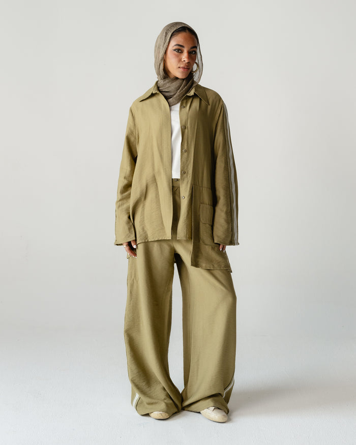 Olive Stripe Linen Co-ord Set