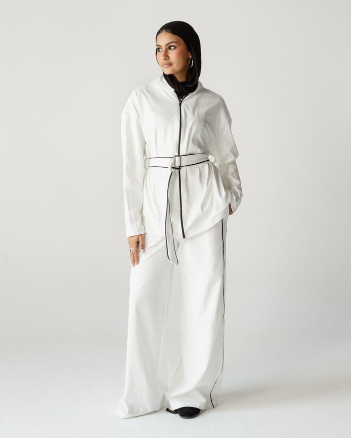 White Belted Zip Set