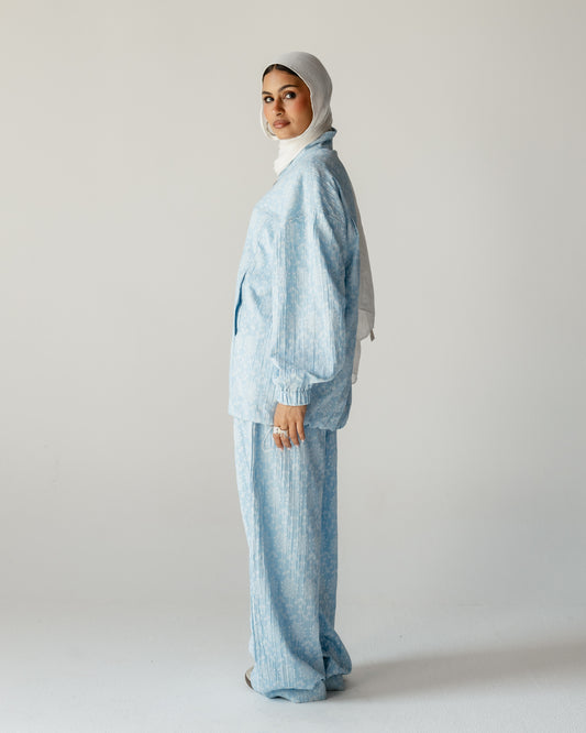 Sky Blue Daisy Linen Set