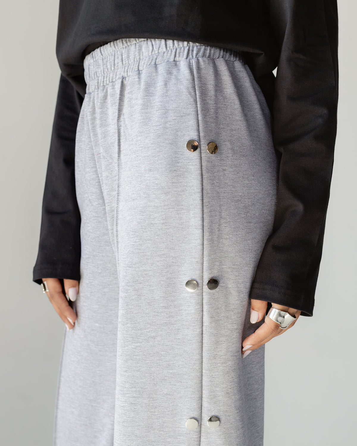 Gray Side Button Wide Pants