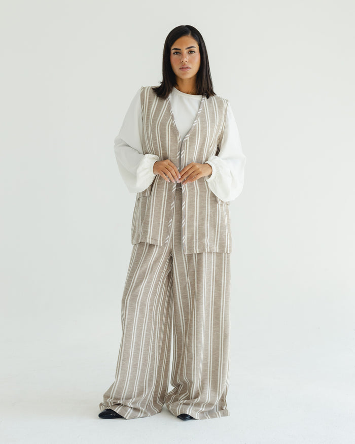 Beige Pinstripe Vest Set