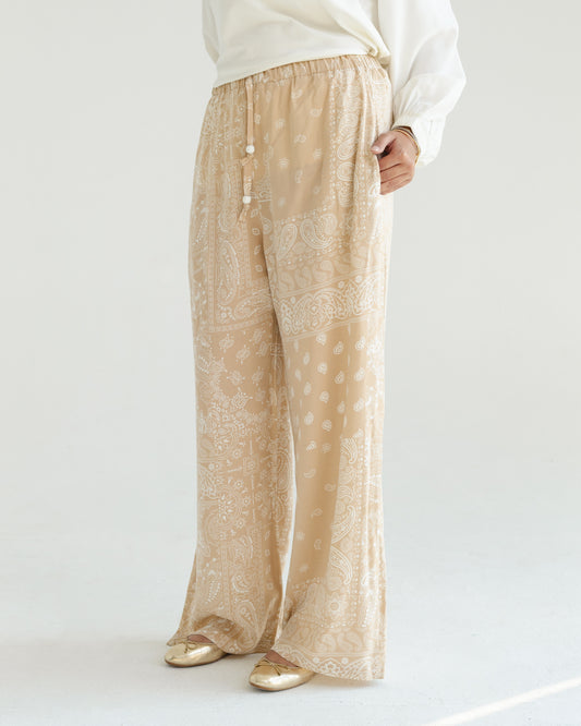 Beige Paisley Print Pants