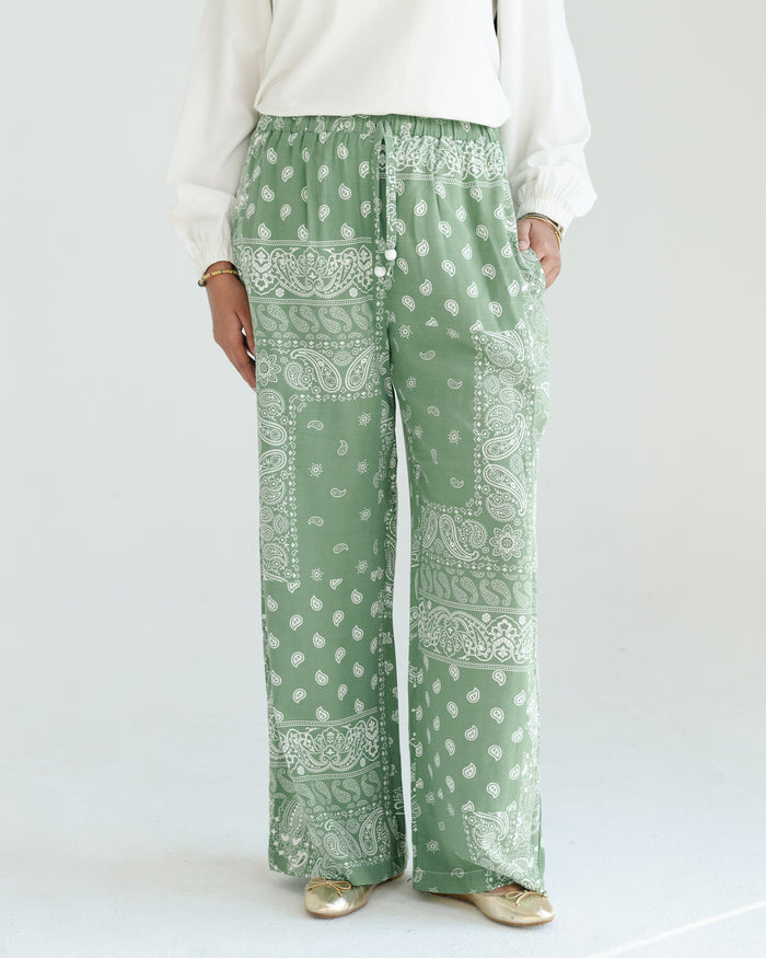 Green Paisley Print Pants