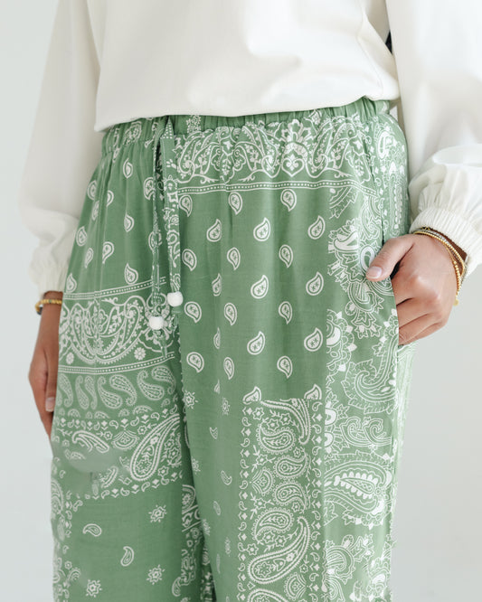 Green Paisley Print Pants