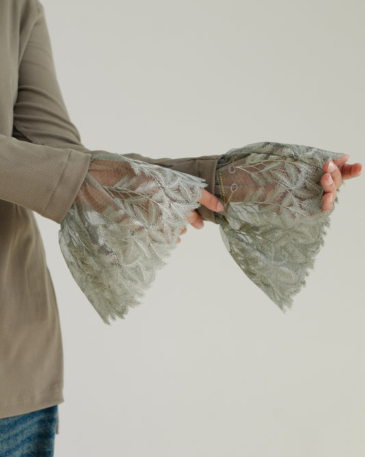 Light Khaki Lace-Cuff Top