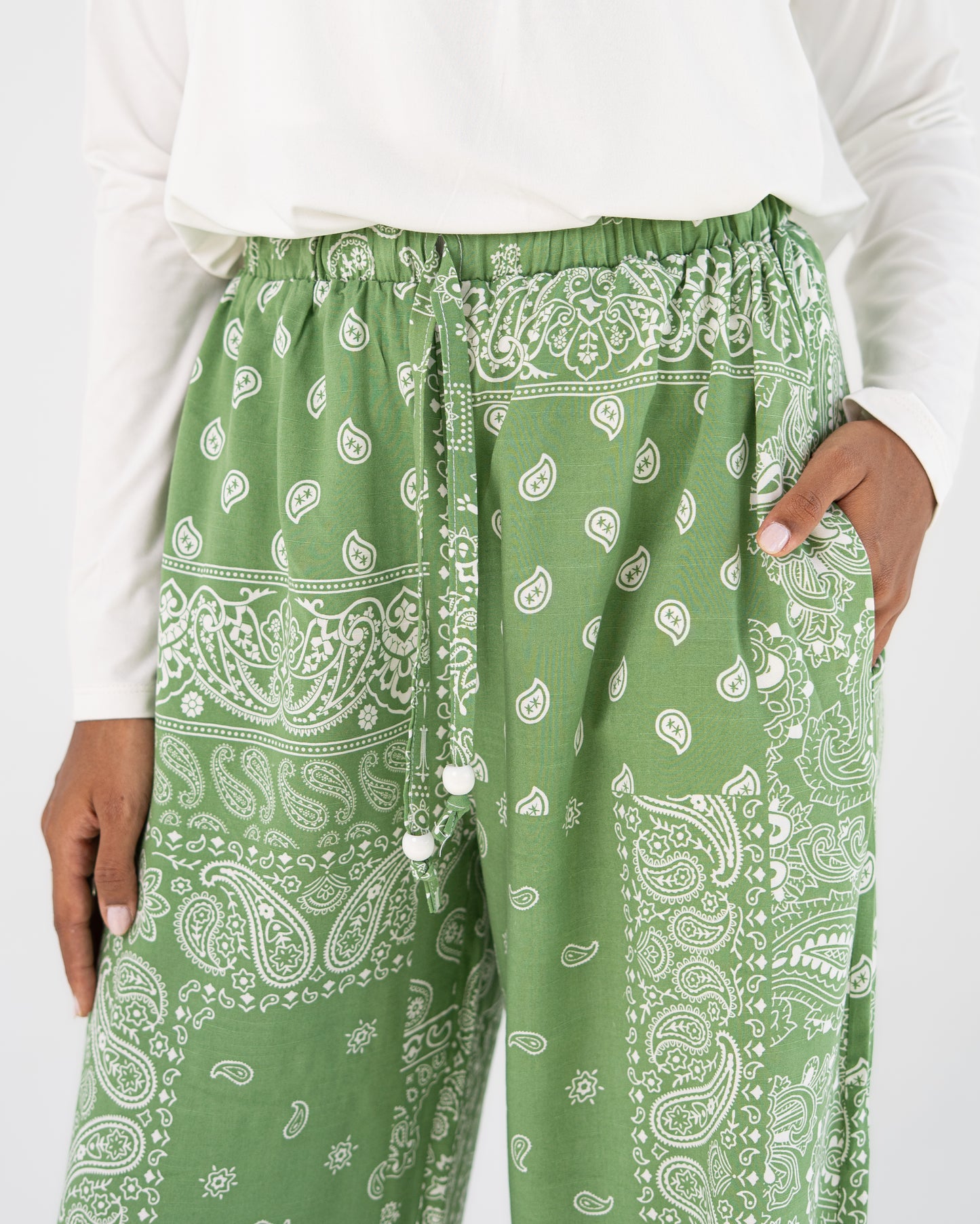 Green Paisley Print Pants