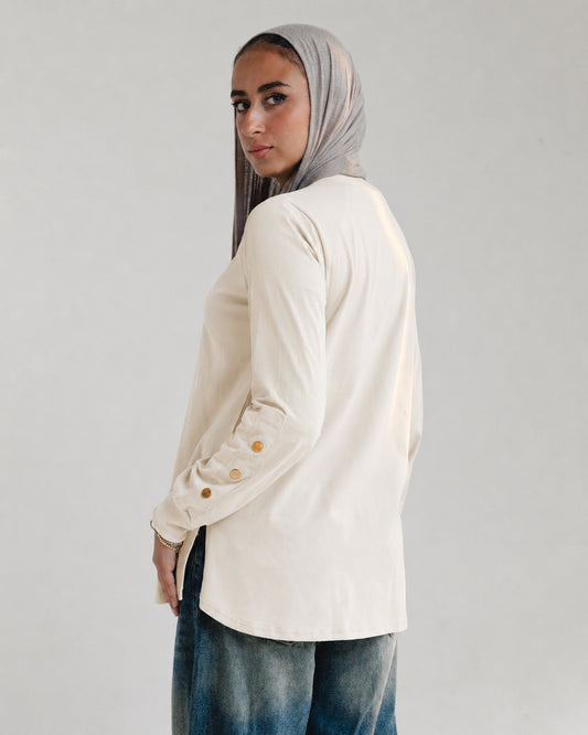 Cream Stud-Shoulder Top