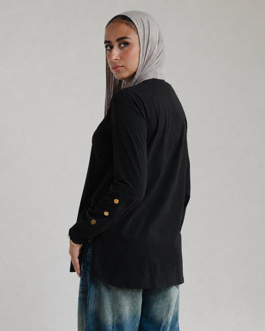 Black Stud-Shoulder Top