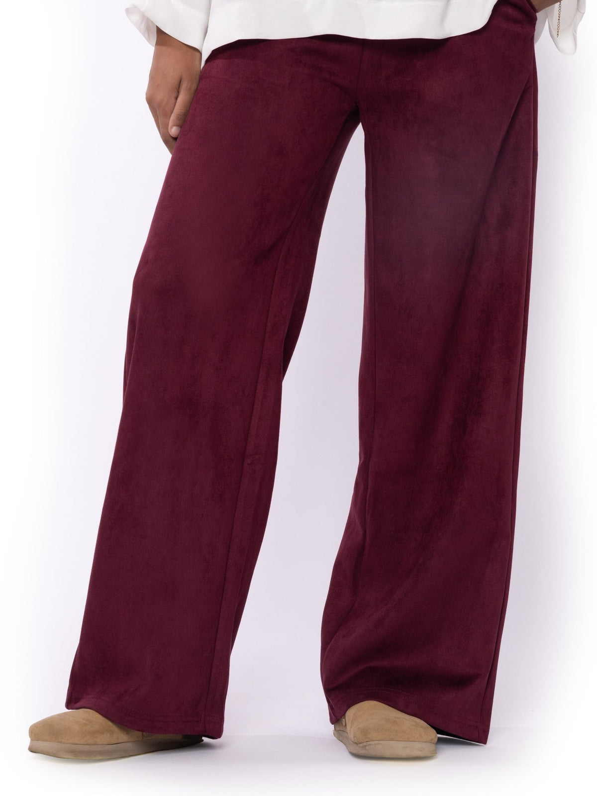 Burgundy Elevated Velvet Wide Pants