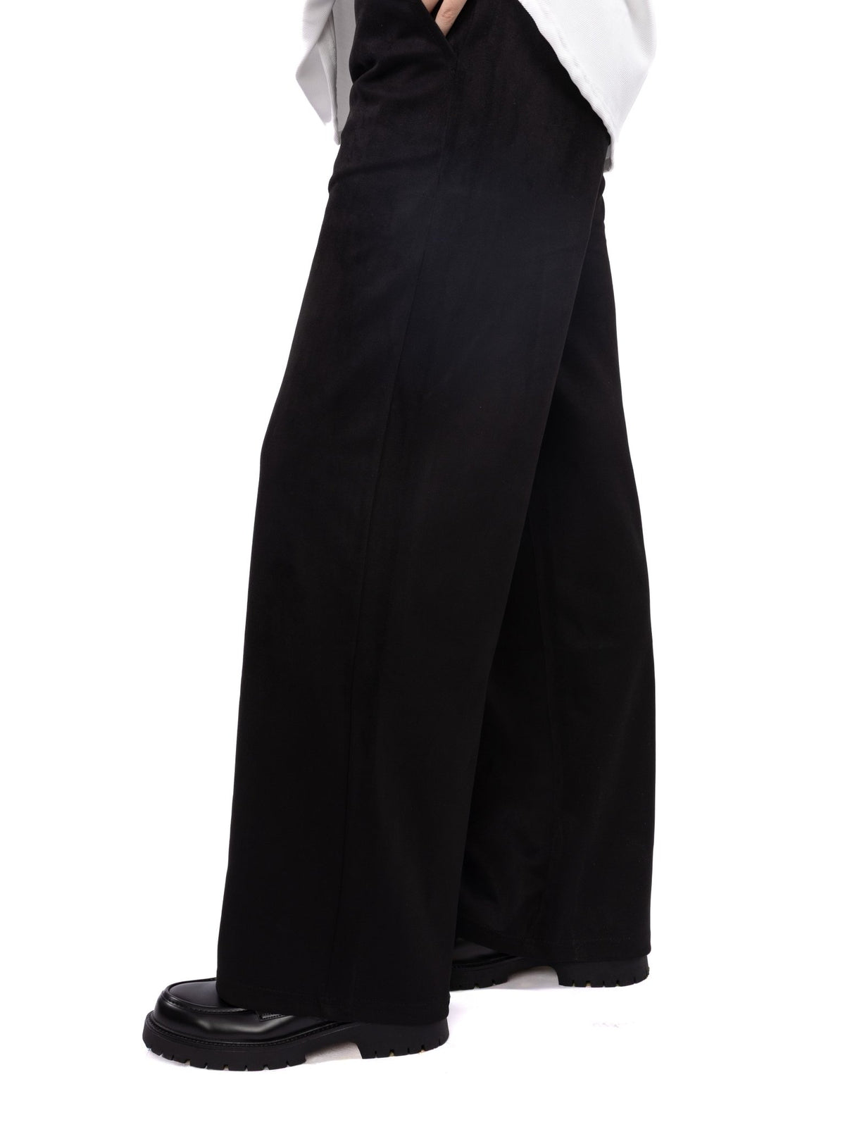 Black Elevated Velvet Wide Pants