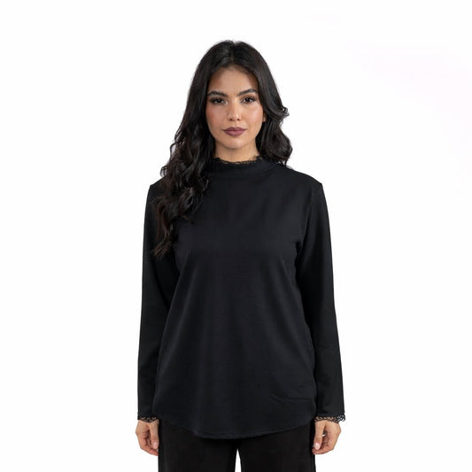 Lace - Trim High - Neck Top - Glow Modest