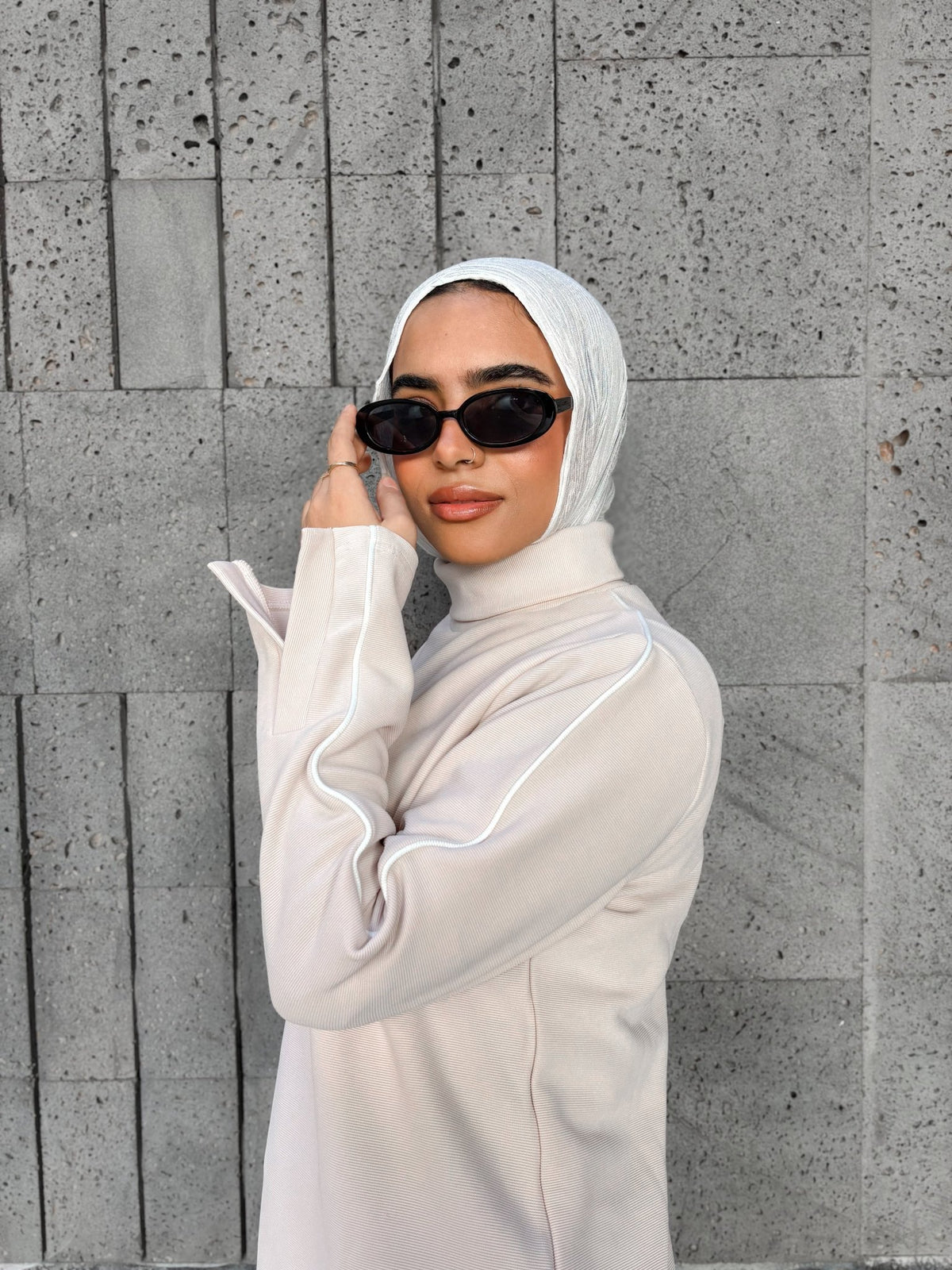 Nude Ribbed High-Neck Essential