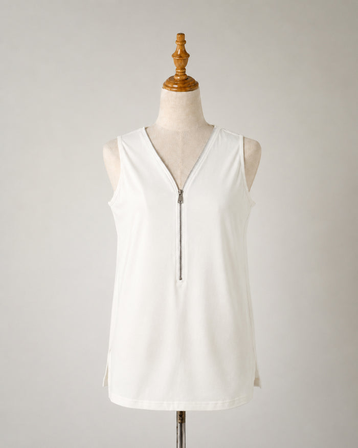 White Zip-Front Tank