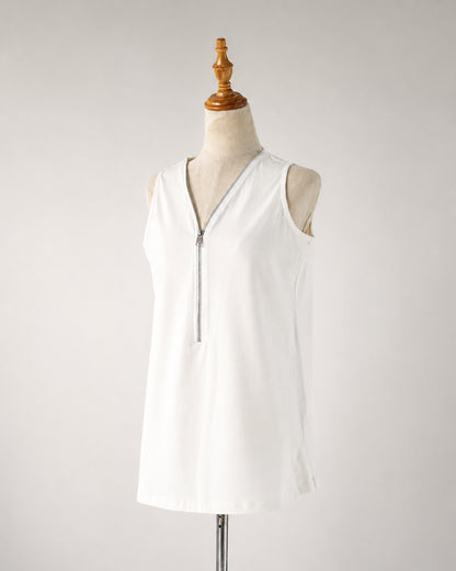 White Zip-Front Tank