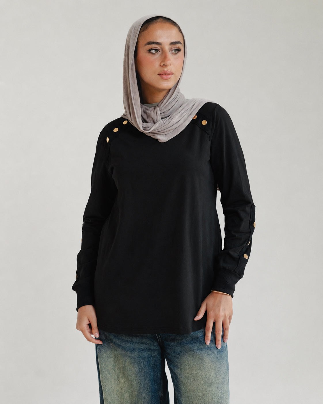 Black Stud-Shoulder Top