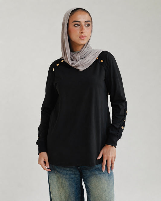 Black Stud-Shoulder Top