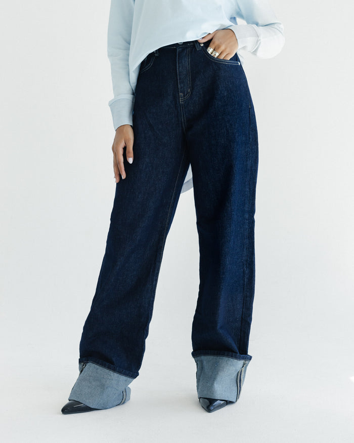 Cuffed Wide-Leg Jeans