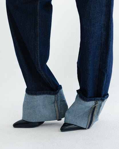 Cuffed Wide-Leg Jeans