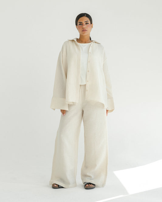 Oat Mini Stripe Linen Set