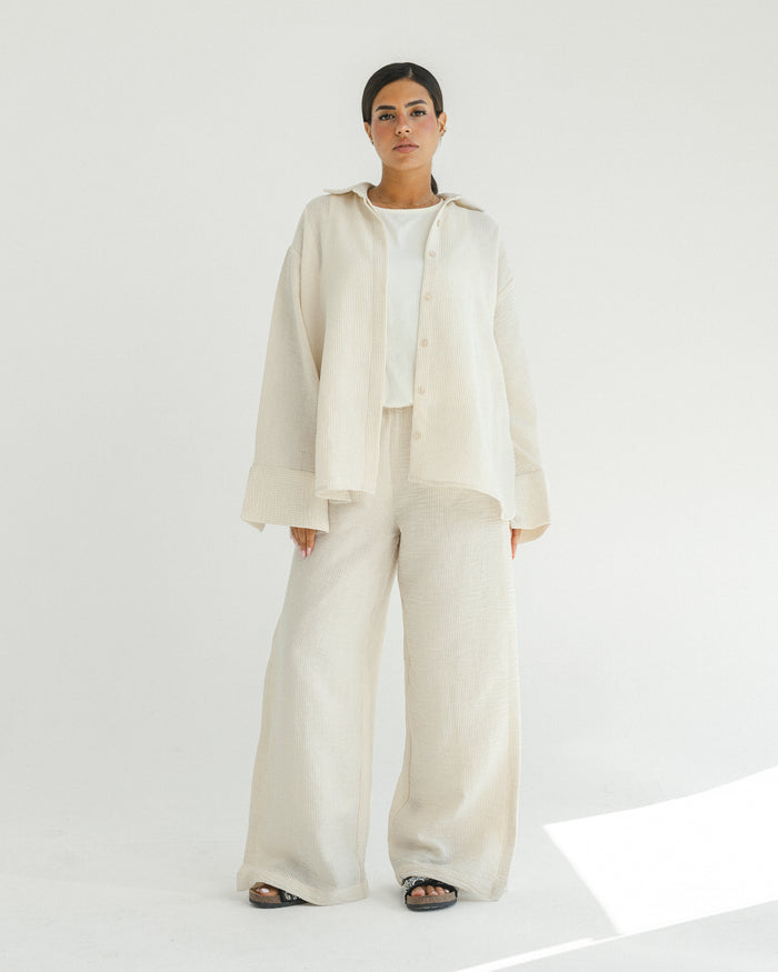 Oat Mini Stripe Linen Set