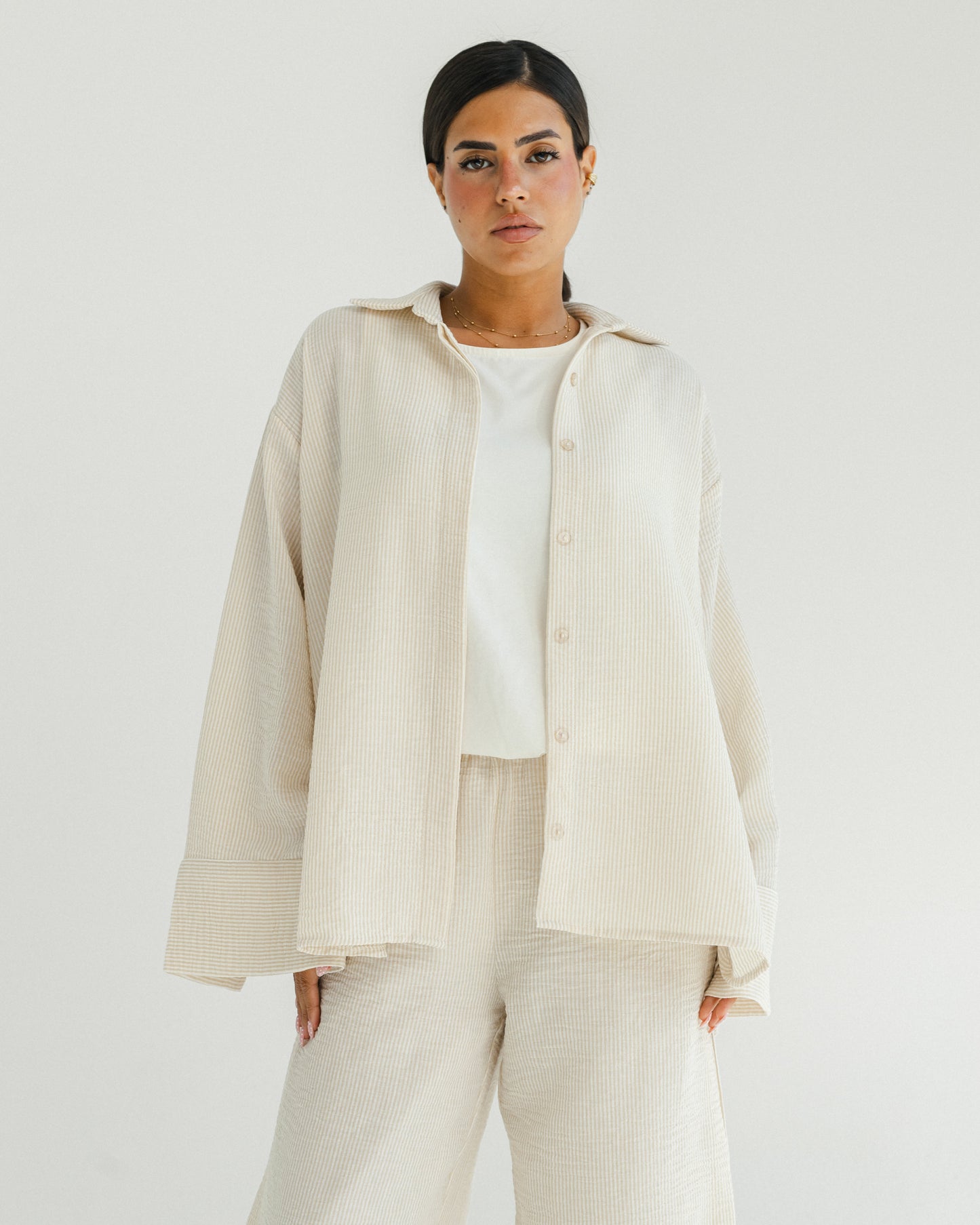 Oat Mini Stripe Linen Set