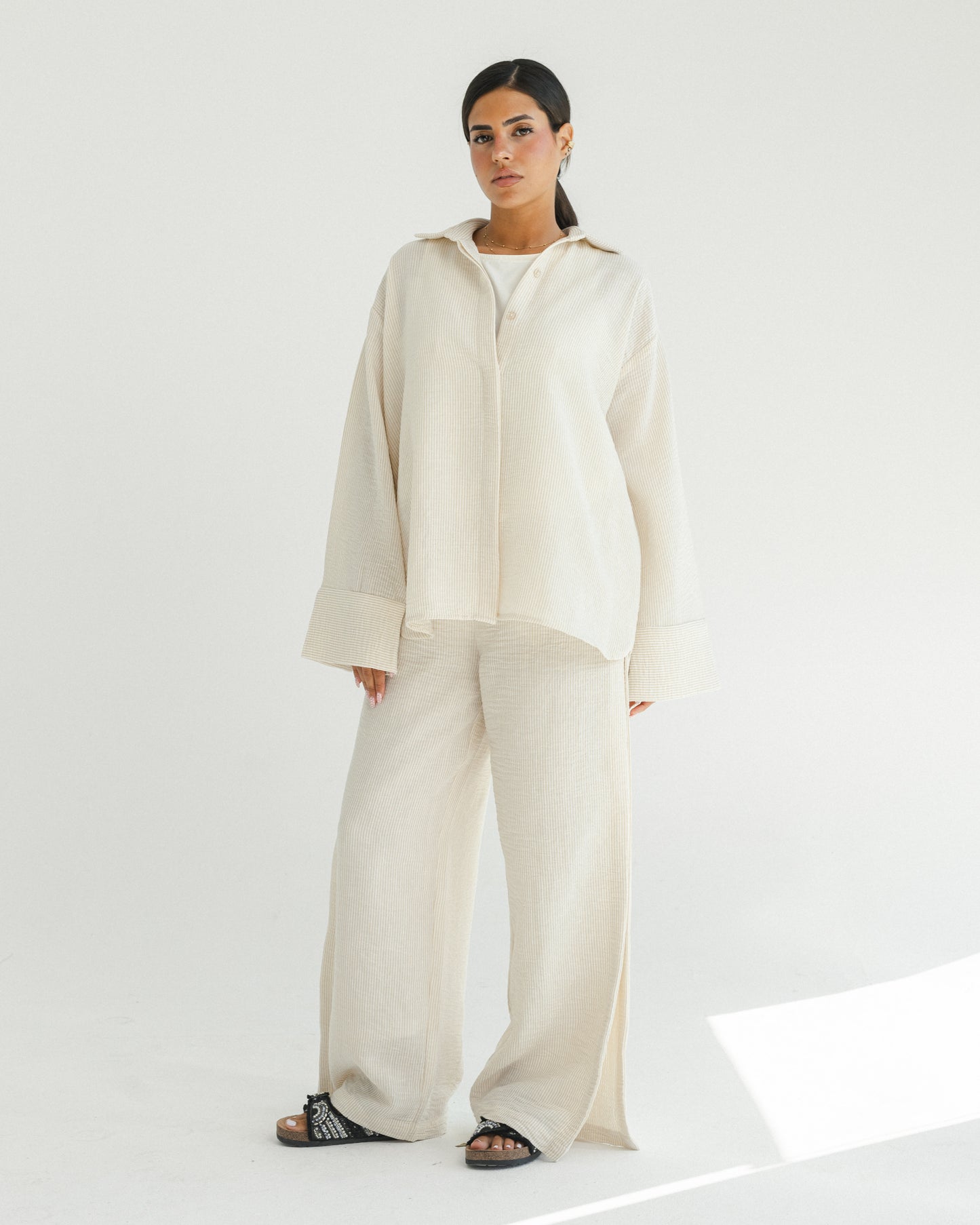 Oat Mini Stripe Linen Set