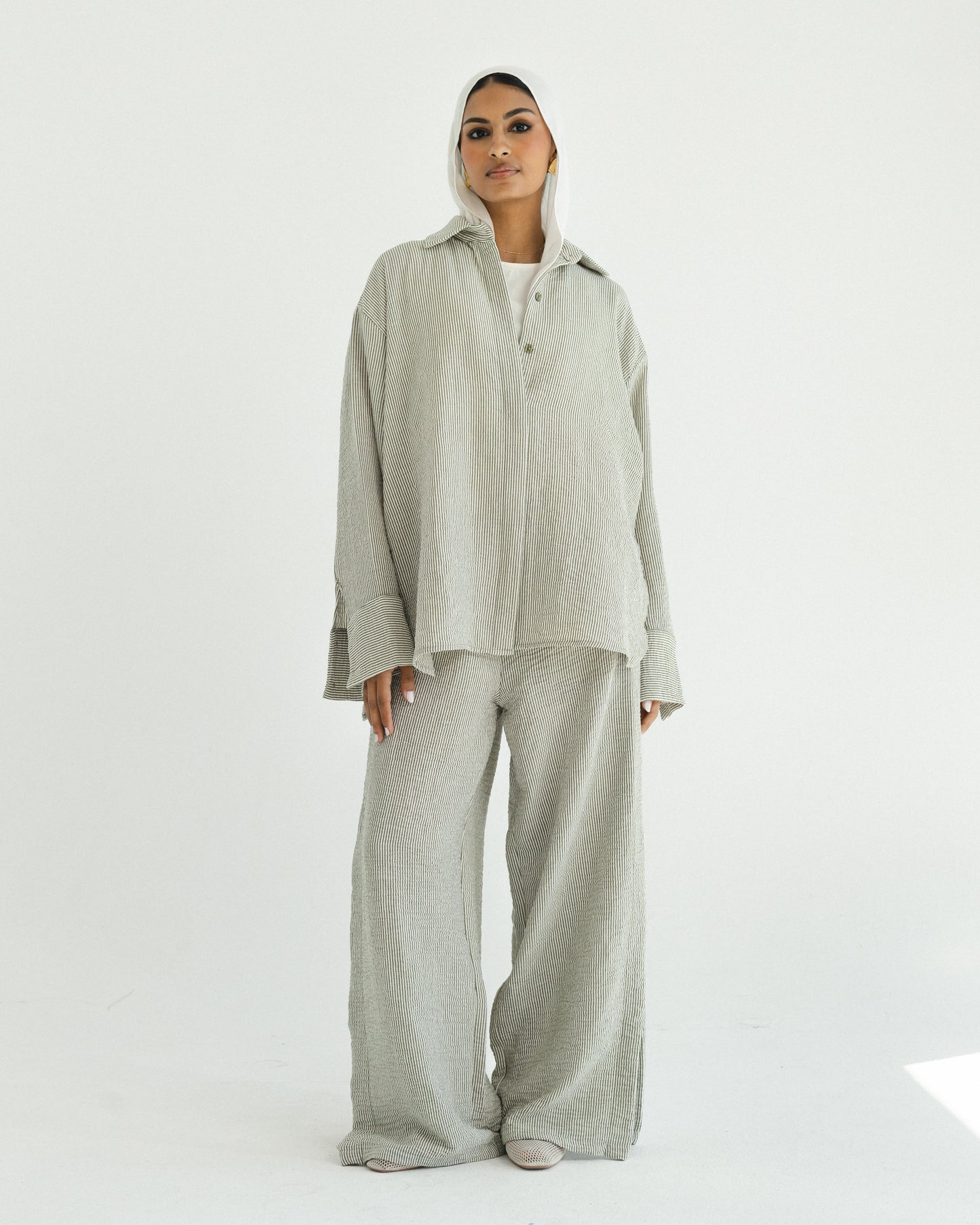 Moss Mini Stripe Linen Set