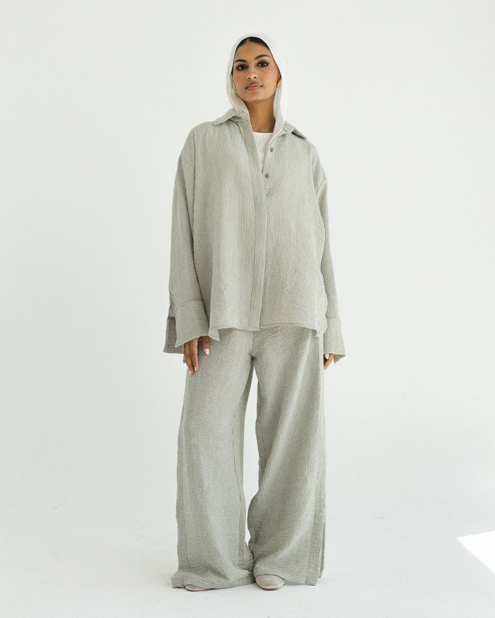Moss Mini Stripe Linen Set