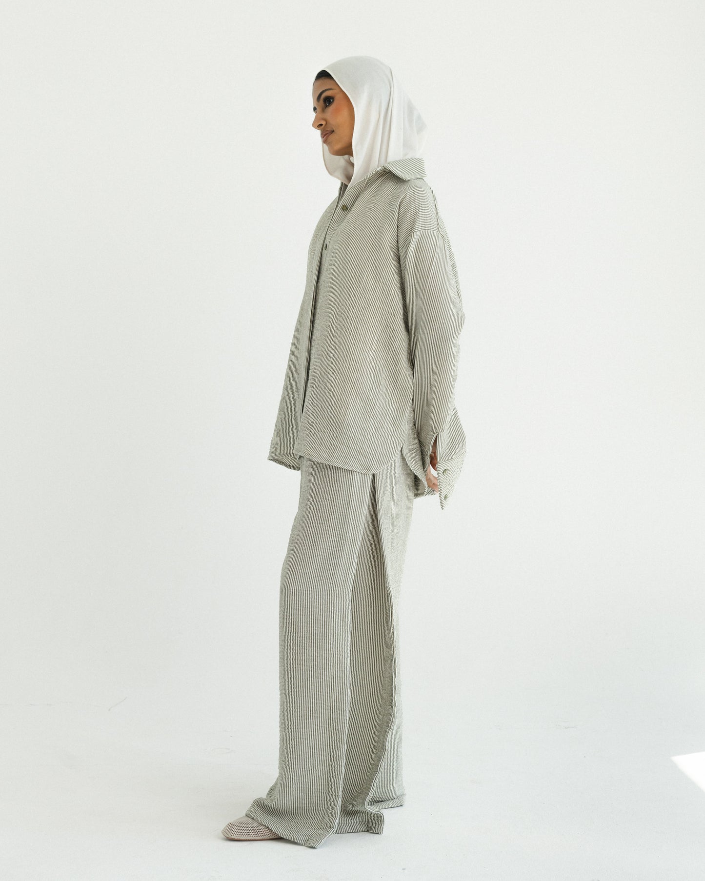 Moss Mini Stripe Linen Set