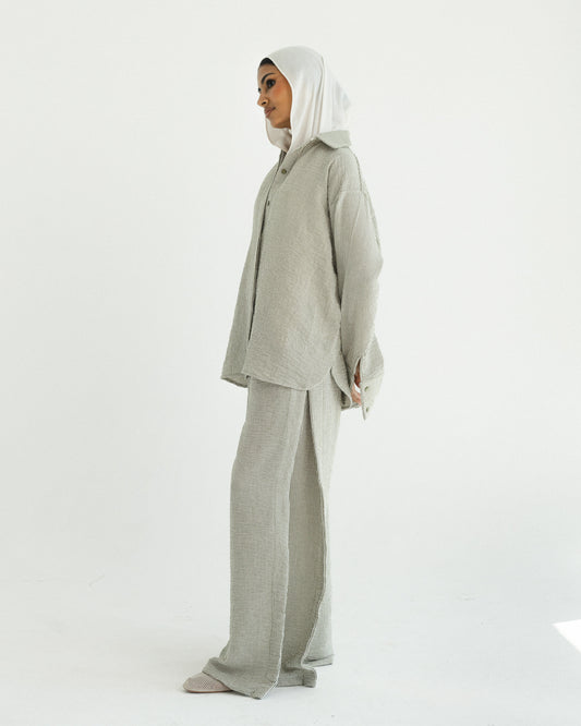 Moss Mini Stripe Linen Set