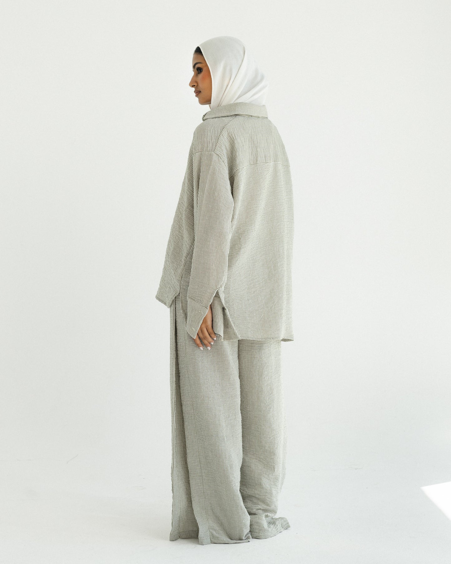Moss Mini Stripe Linen Set