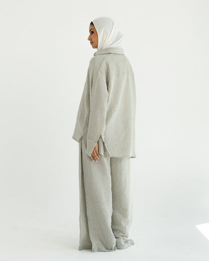 Moss Mini Stripe Linen Set