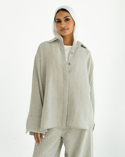 Moss Mini Stripe Linen Set
