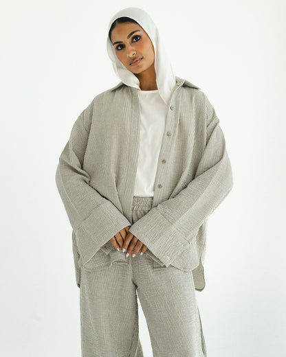 Moss Mini Stripe Linen Set