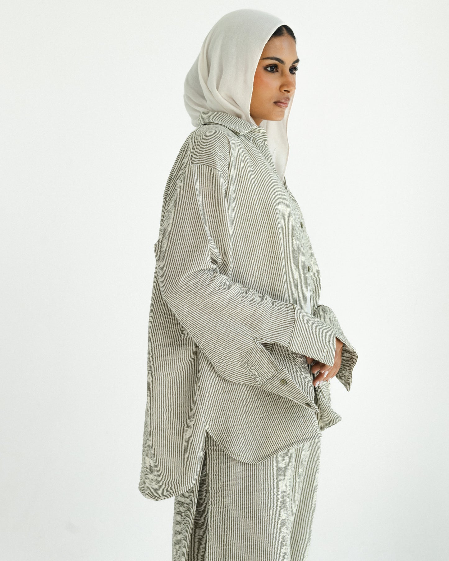 Moss Mini Stripe Linen Set