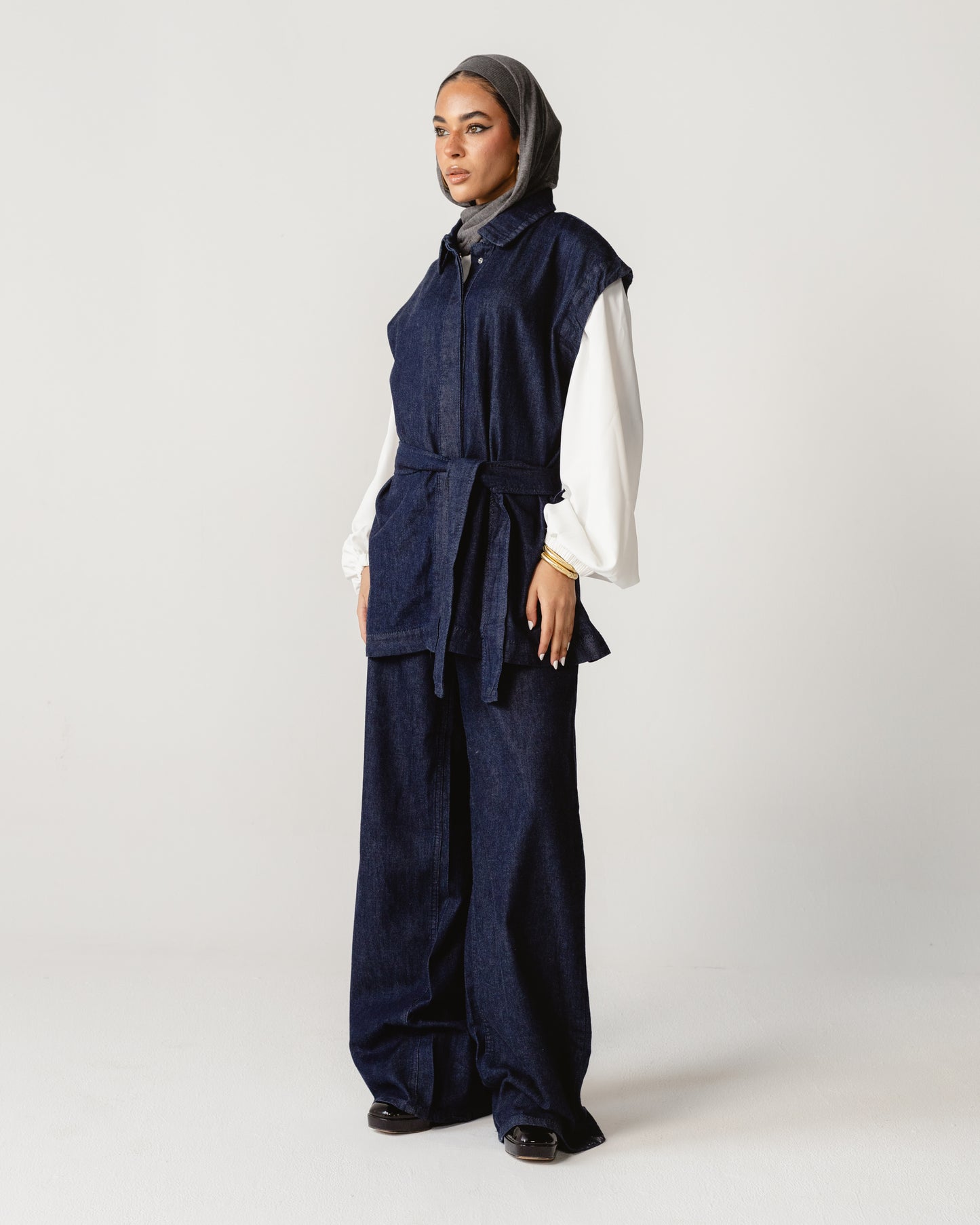 Dark Blue Sleeveless Denim Set