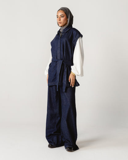 Dark Blue Sleeveless Denim Set