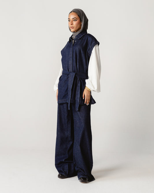 Dark Blue Sleeveless Denim Set