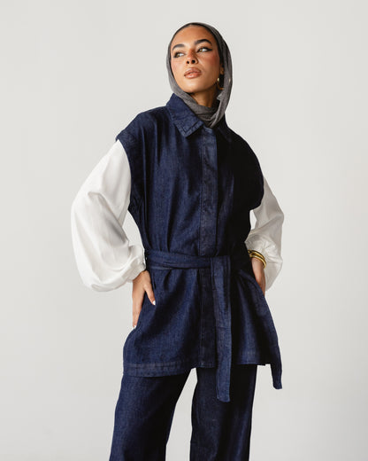 Dark Blue Sleeveless Denim Set
