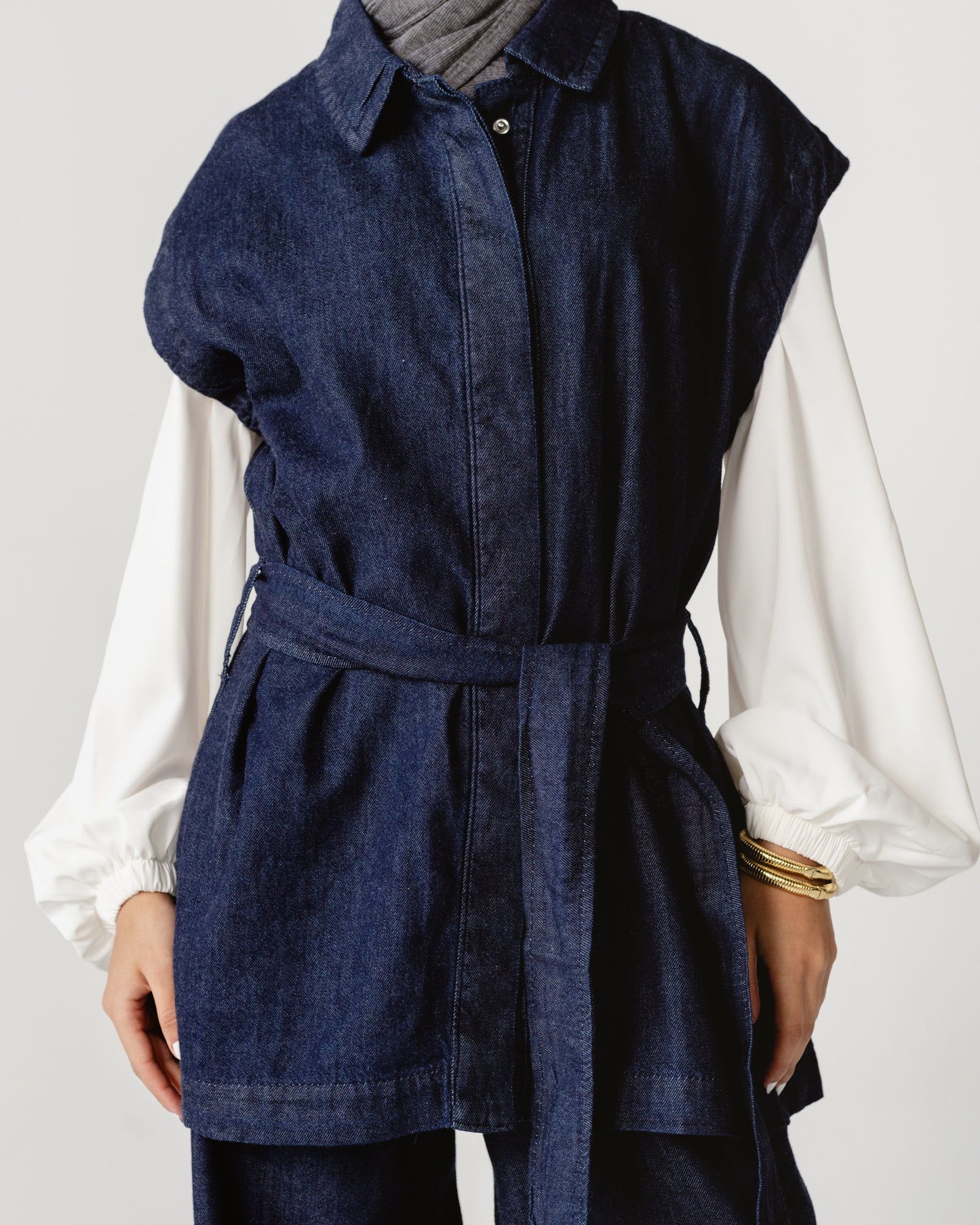 Dark Blue Sleeveless Denim Set