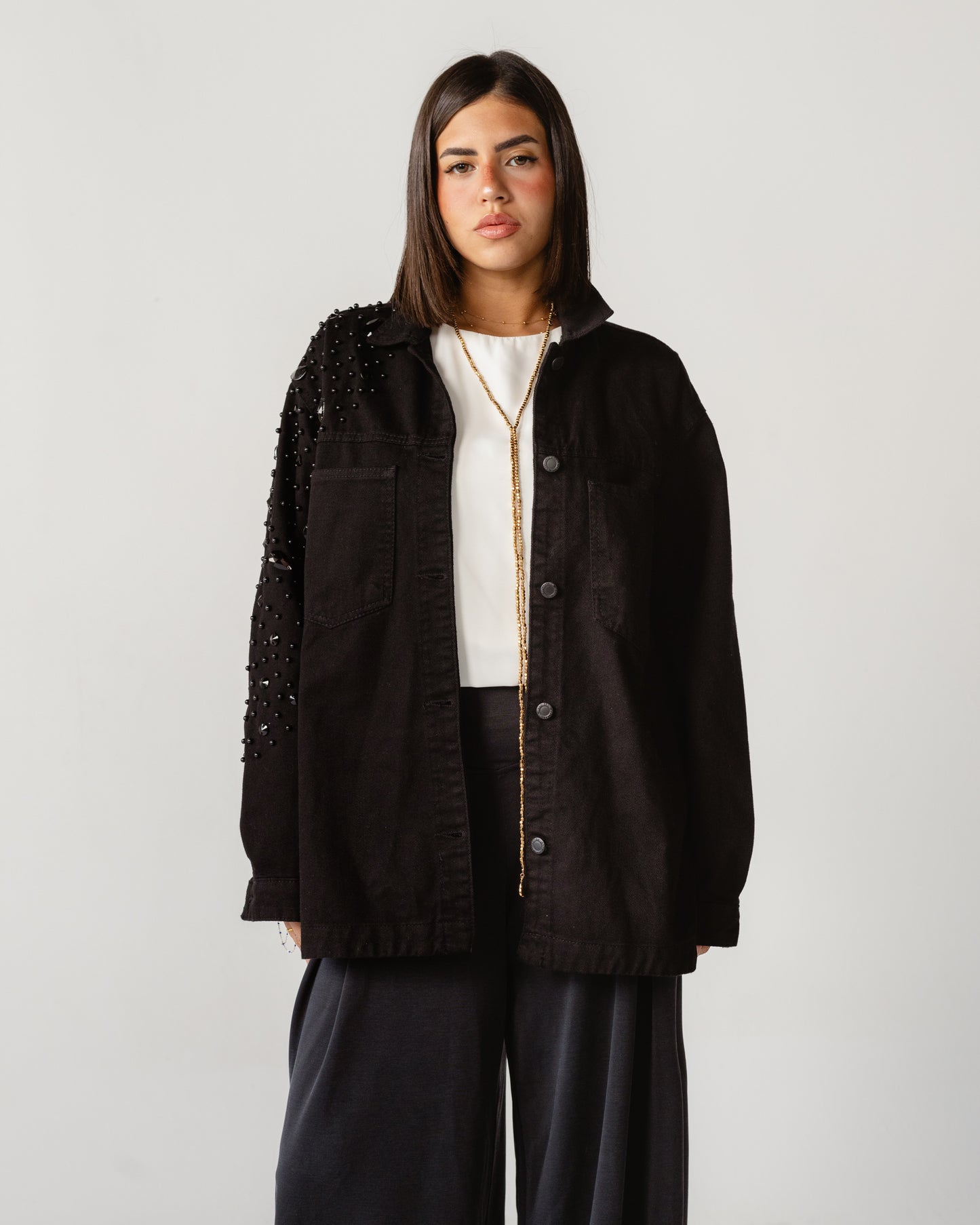 Crystal Noir Denim Jacket