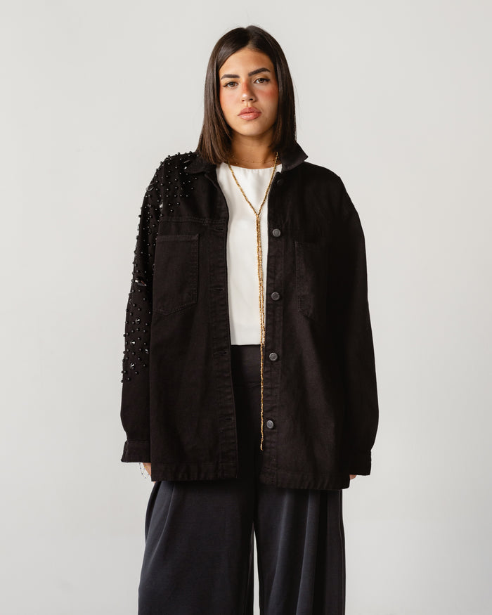 Crystal Noir Denim Jacket
