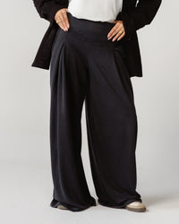 Black Pleated Wide-Leg Trousers