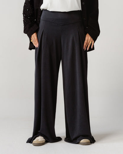 Black Pleated Wide-Leg Trousers