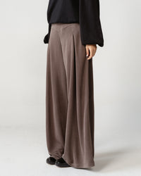 Brown Pleated Wide-Leg Trousers