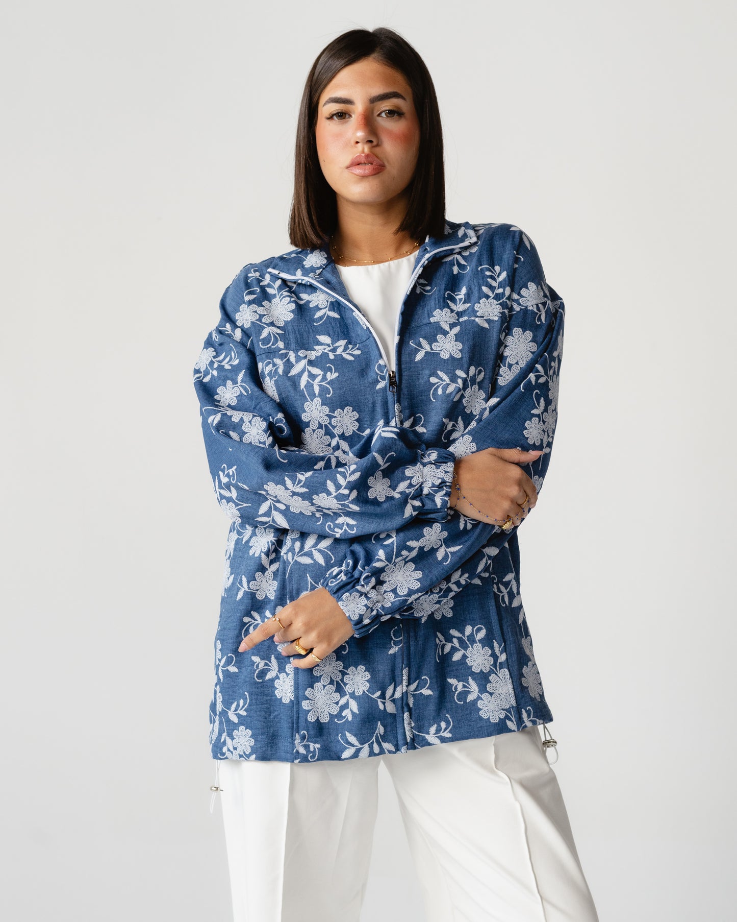 Blue Embroidered Denim Set