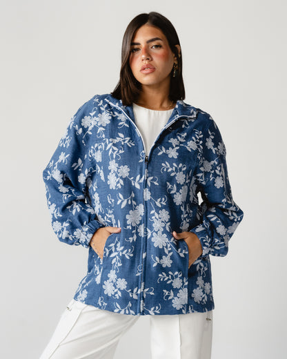 Blue Embroidered Denim Set
