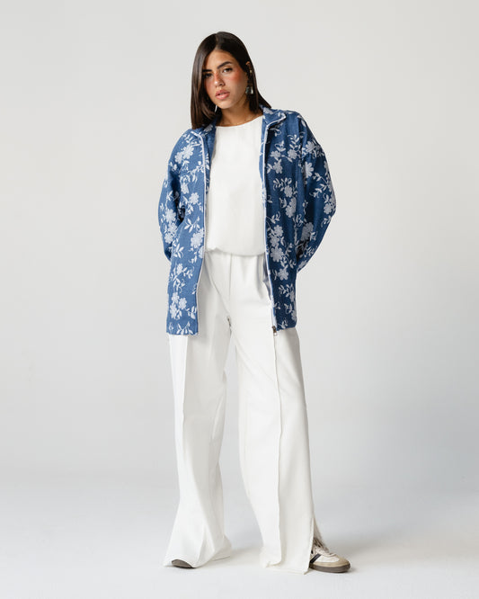 Blue Embroidered Denim Set