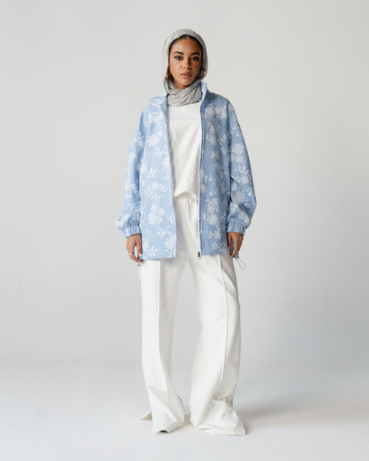 Sky Blue Embroidered Denim Set